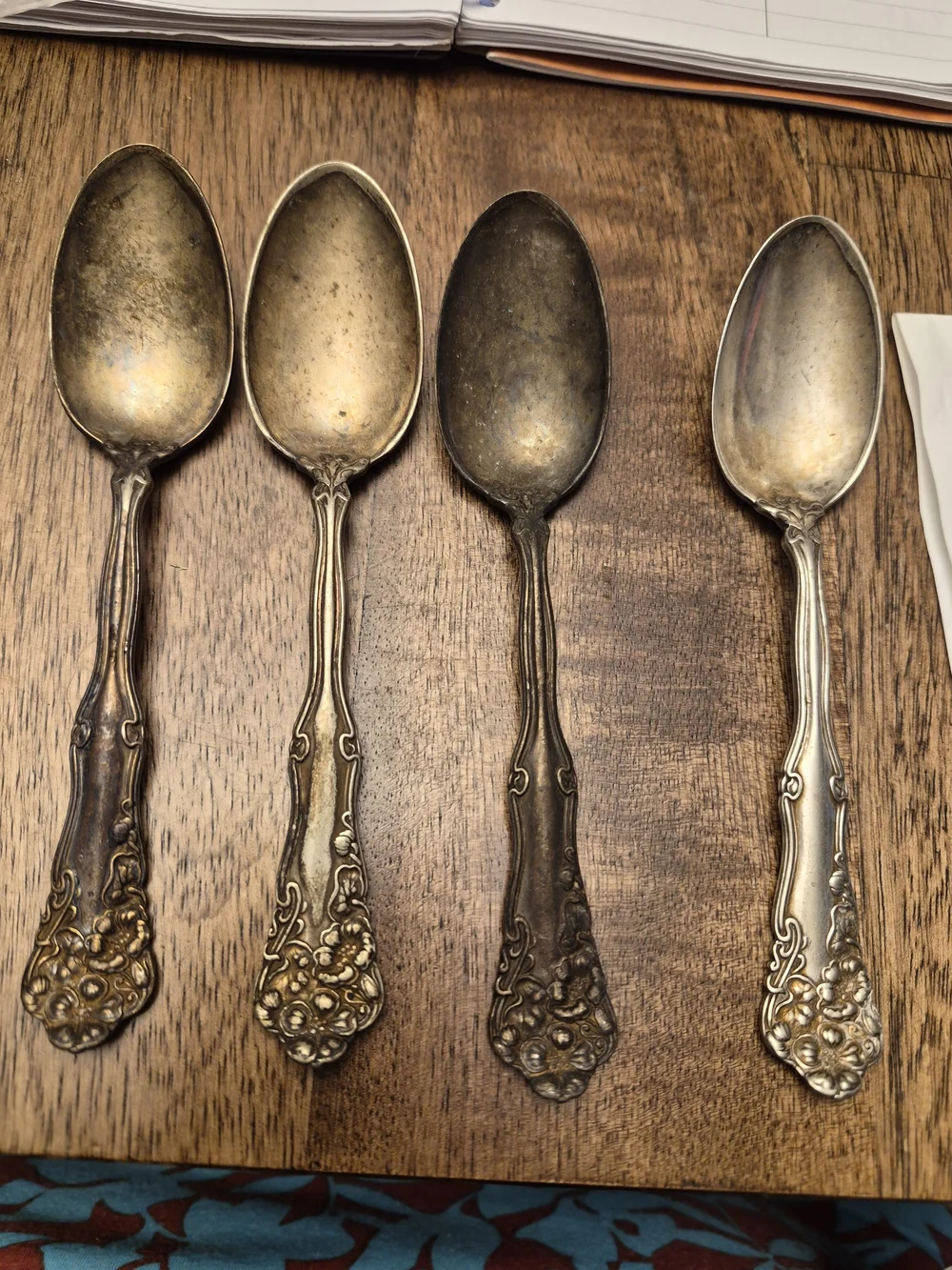 Antique Silver Dessert Spoons - Set of 4 Wm. Rogers 1904, 